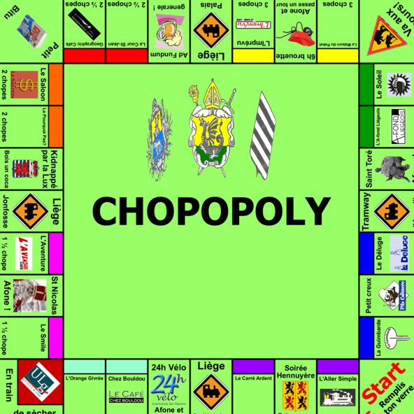 CHOPOPOLY jeu pour être pété : capsule de bière, dé à 6 faces, monopoly